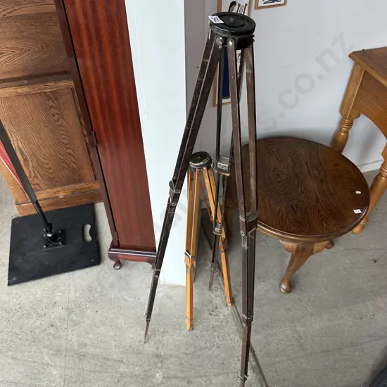 2 original folding wooden camera tripods