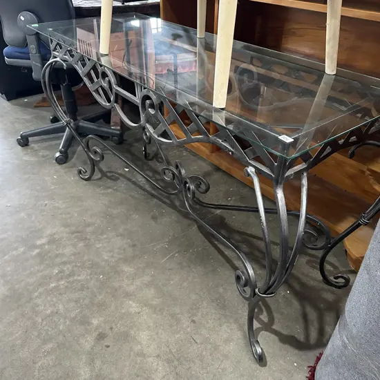 Wrought iron base hall table