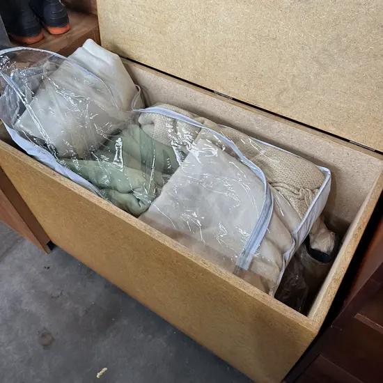 Blanket box (damaged caster) plus blankets