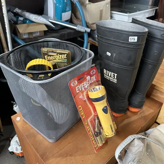 Gumboots and torches etc