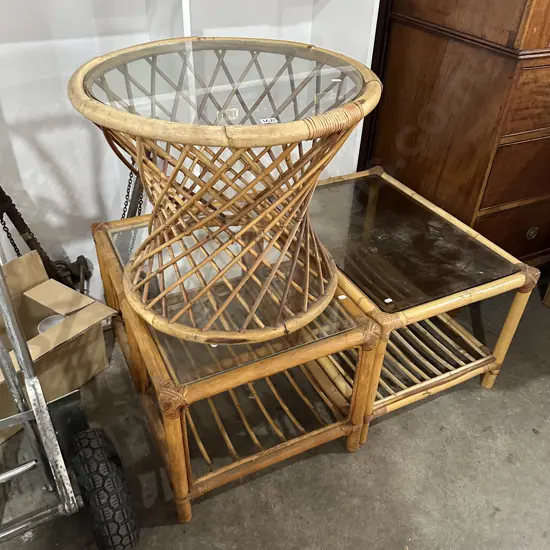 3 Cane glass side tables