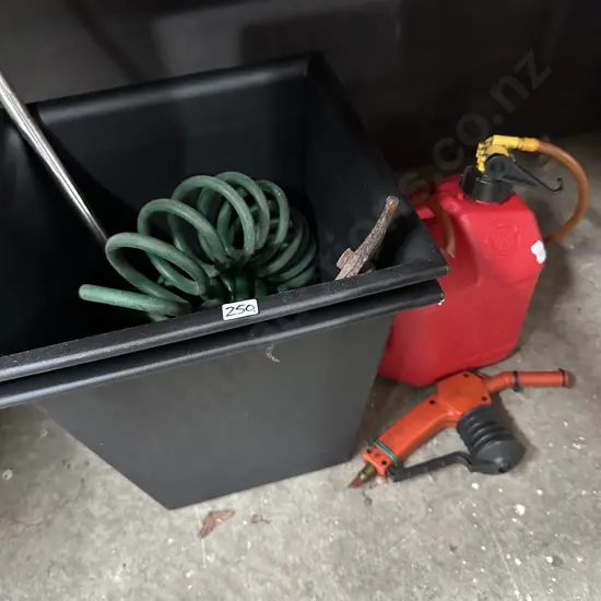 Planters, hose, petrol can etc