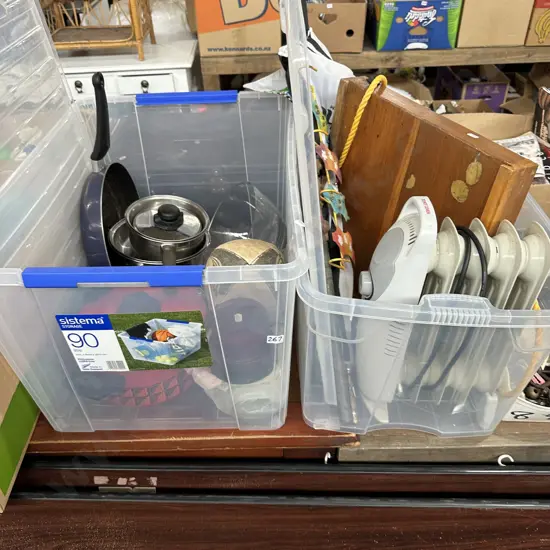 2 plastic bins asst.