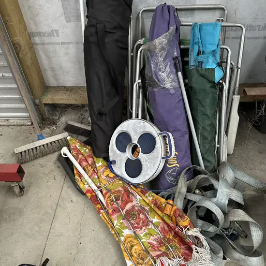 Camping chairs, soak hose, strops etc