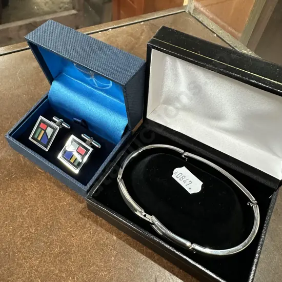Stainless steel bracelet & Deco cufflinks