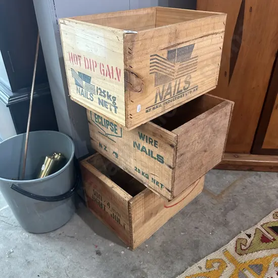 3 x wooden nail boxes