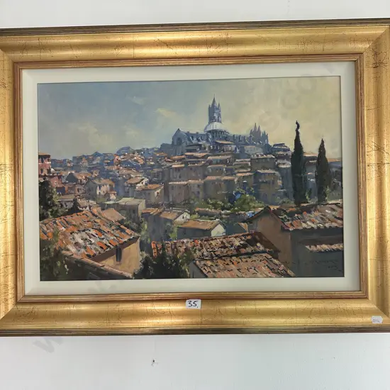 Oil painting by W F Moore "Rooftops of Sienna" Tuscany 2003
