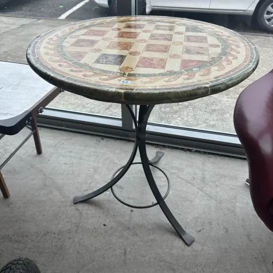 Wrought Iron base patio table (painted wooden top)