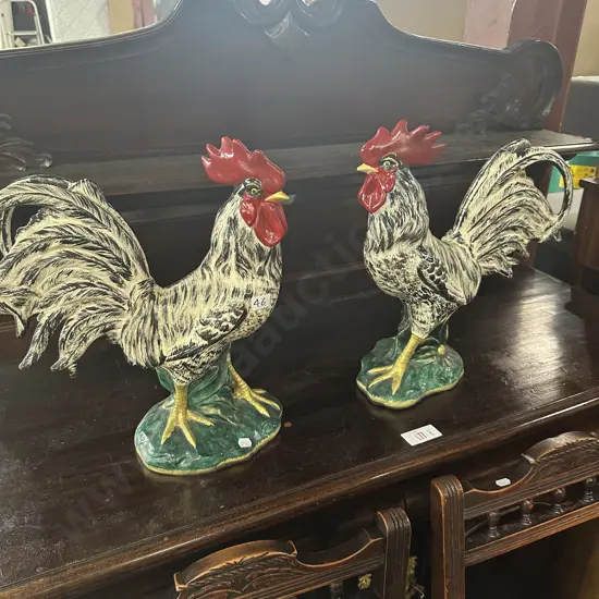 Pr of ceramic Cocks (slight damage) 38cm tall
