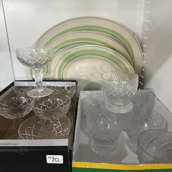 2 x Sets of crystal champagne & whiskey glasses plus RD platters