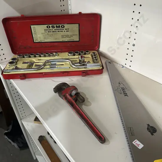 Socket set, wrench and new saw