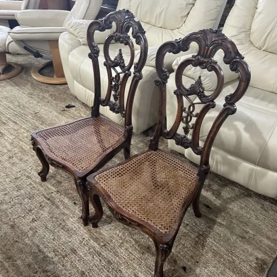 Pr of Antique bedroom chairs with lattice base