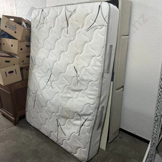 Queen bed on modern divan base (mattress slightly marked)