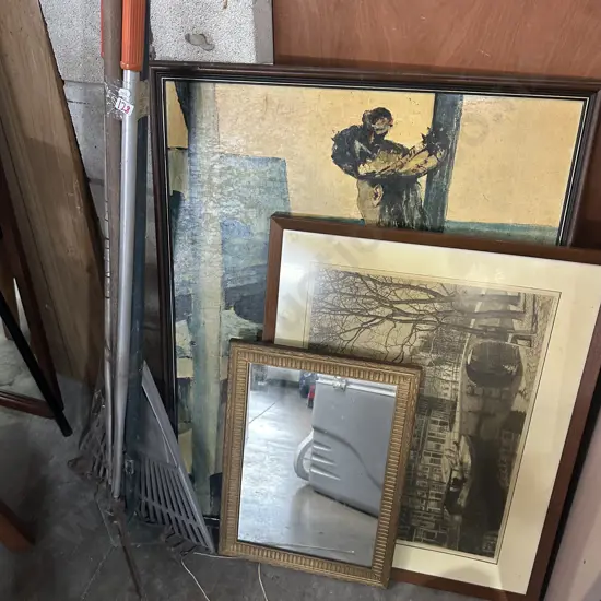 Pictures, mirror and garden tools (2 photos)