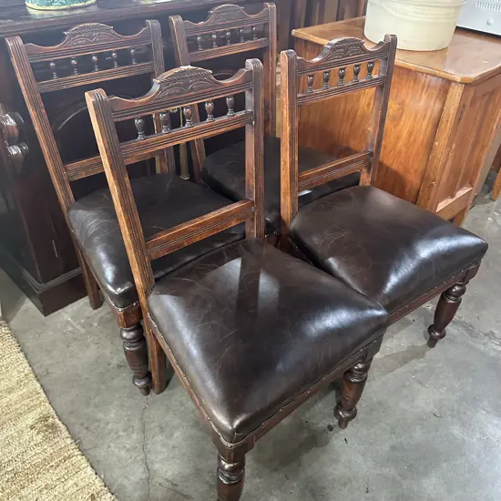 4 x Antique leather chairs