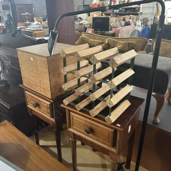 Pr bedsides, box, wine rack and reading lamp