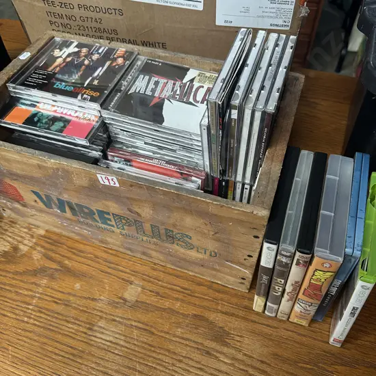 CDs and DVDs plus wooden box