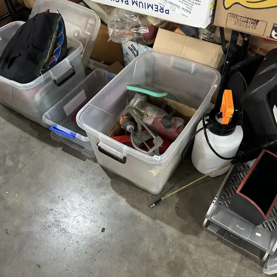 3 bins and contents plus sprayer
