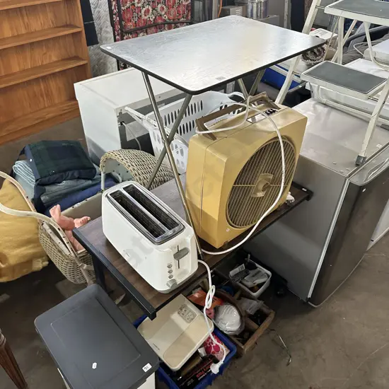 Folding table, and desk