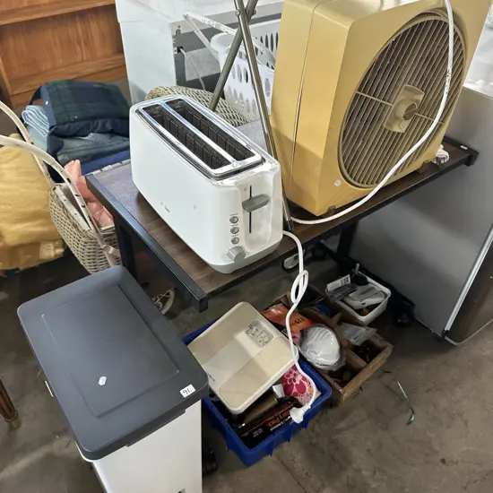 Rubbish bin, smalls, fan, toaster