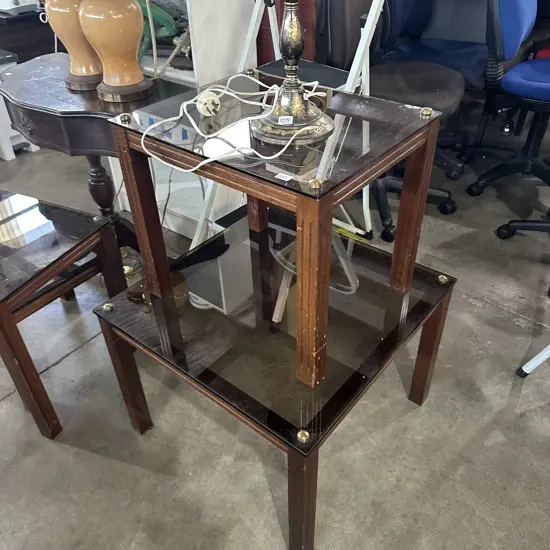 2 glass top side tables