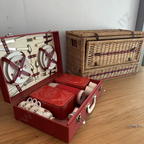 Vintage picnic set and basket