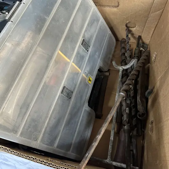 Augers and parts box etc