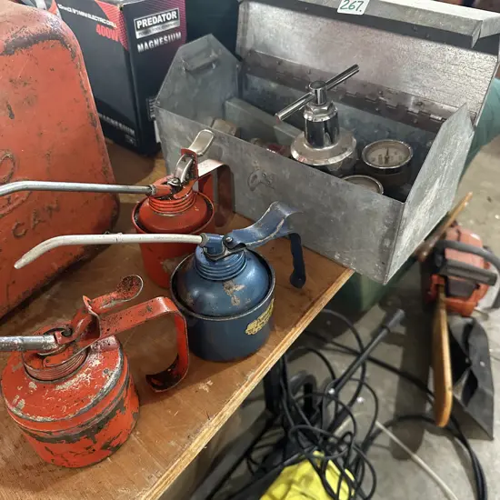Tool box and contents plus 3 oilers