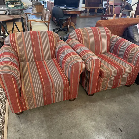 Pr of striped lounge chairs