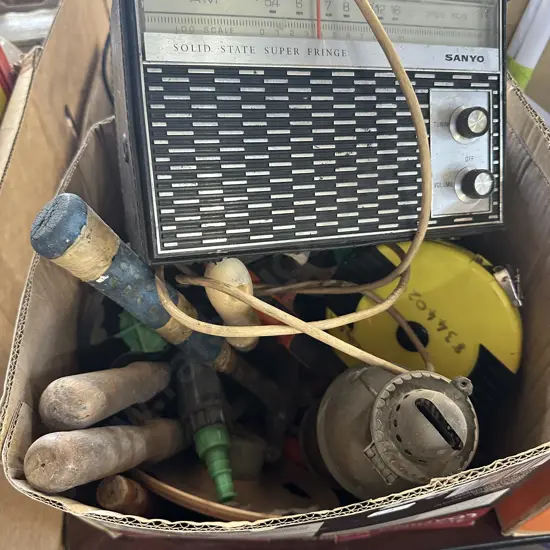 Vintage radio & lamp plus tools