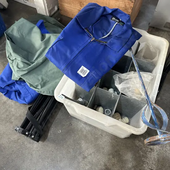 Overalls, parts bin etc