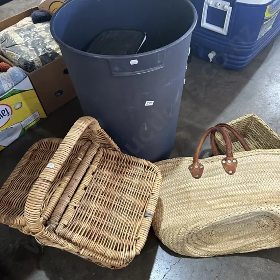 Bin, picnic basket and bag etc