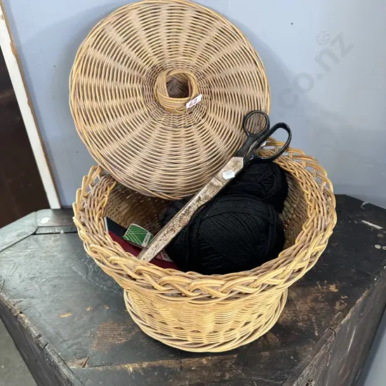 Sewing basket, contents plus scissors