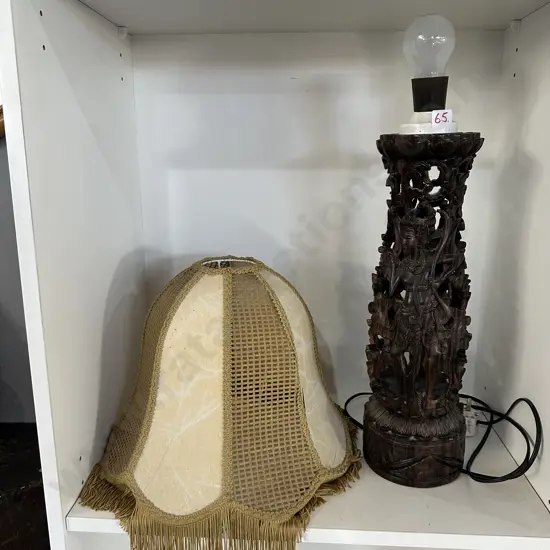Carved wooden Balinese lamp 420mm plus shade