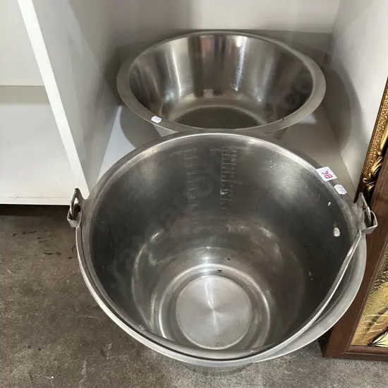 3 Gallon stainless steel bucket plus large mixing bowl