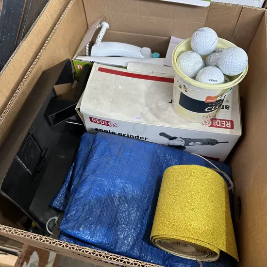 Angle grinder, iron, golf balls etc