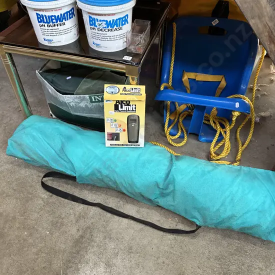 airbed, swing, chemicals, breathalyser etc