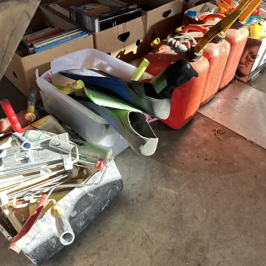 petrol cans, dive stuff, paint gear