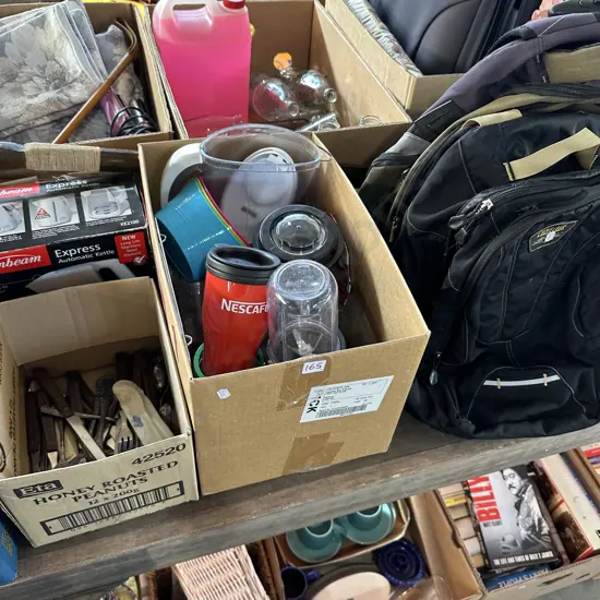 Camelbak, box lots, wood stick etc