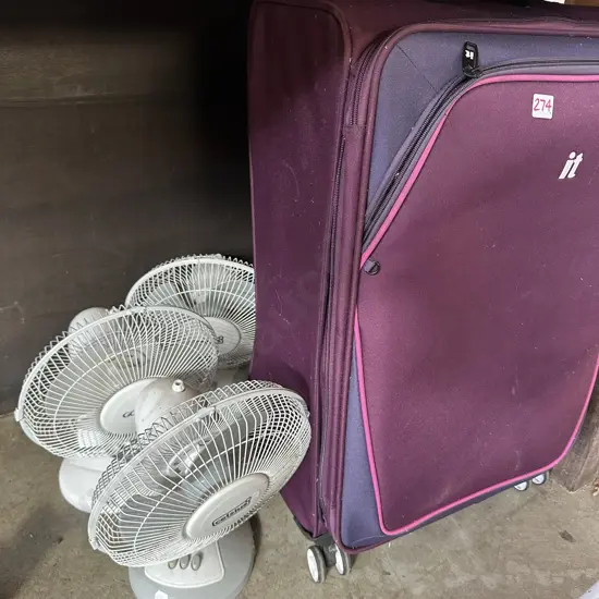 2 fans and suitcase