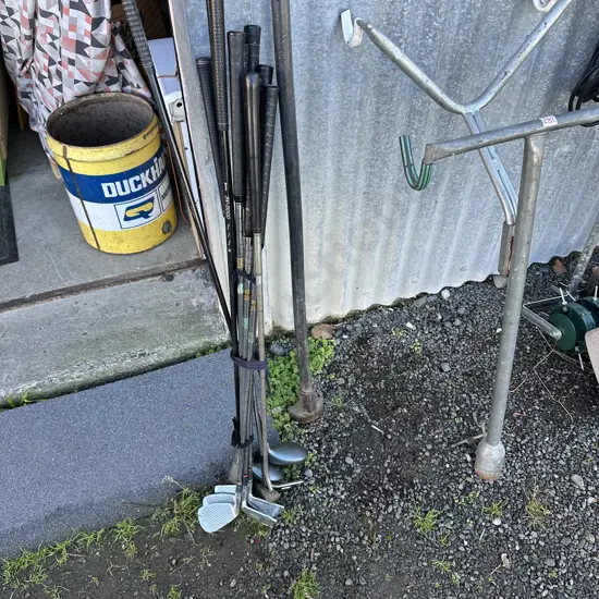 Bike rack, bar and golf clubs
