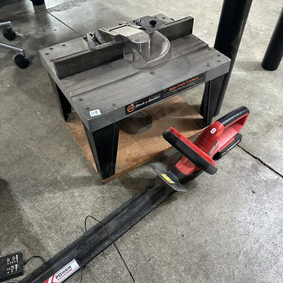 Router table and battery hedger