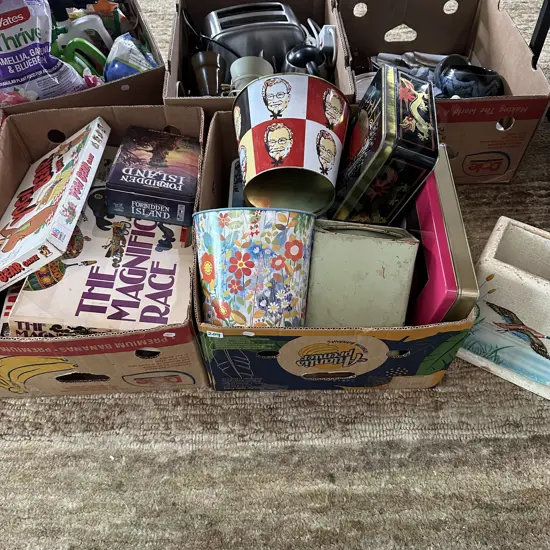 Vintage tins and games - 2 box