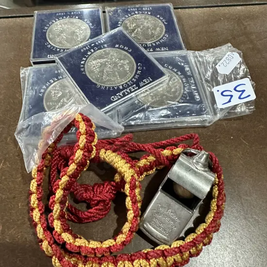 Vintage whistle plus coins