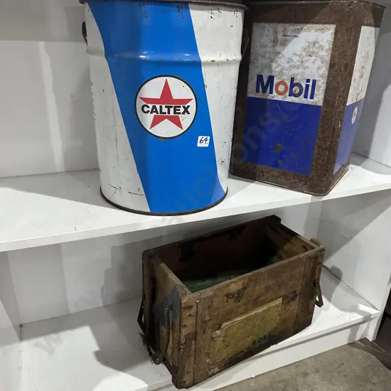 Oil tins and ammo box
