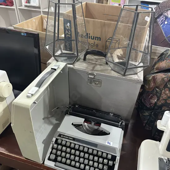 typewritter, file, glass planters