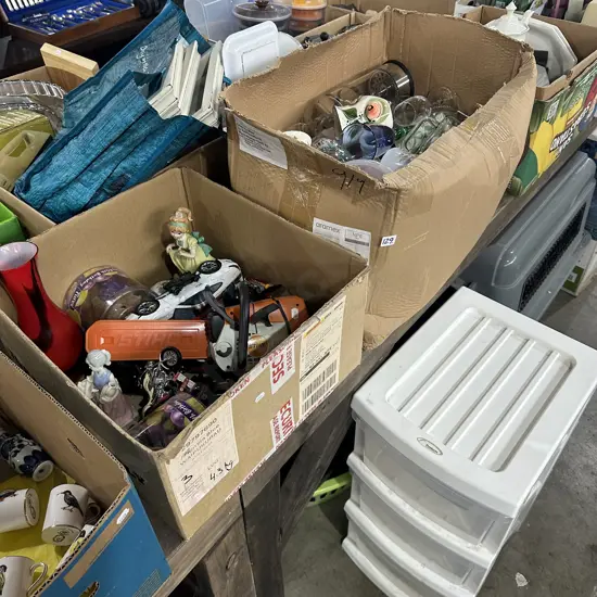 2 x boxes Toys, crockery  etc plus plastic drawers