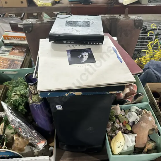 Speakers, LPs, CD player and pictures