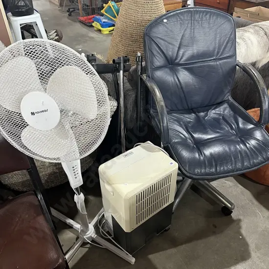 Fan, dehumidifier, clothes rack plus leather office chair