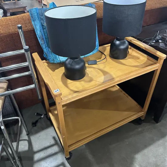 Wooden tea trolley plus pr lamps